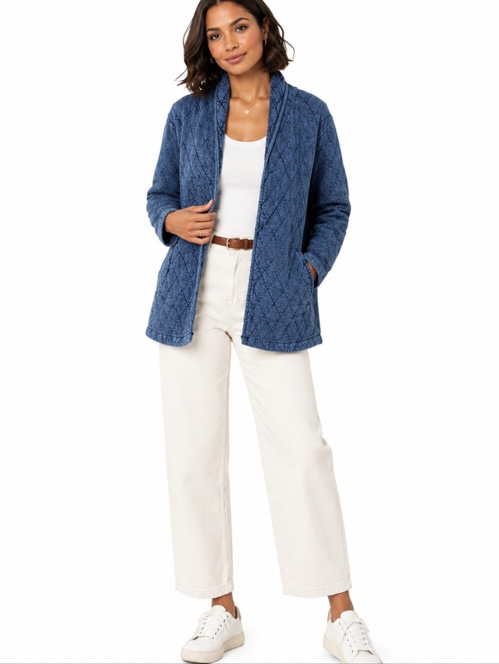 Lucky Brand Quilted Open Front Jacket Blue Women’s Size Small Lightweight